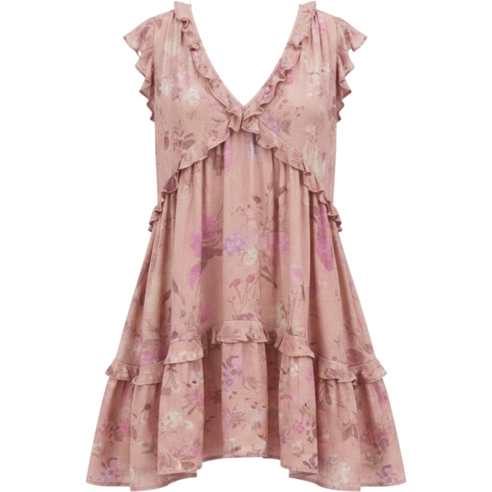 Spell & The Gypsy Collective Wild Bloom Ruffle Mini Dress Pink Floral XS
